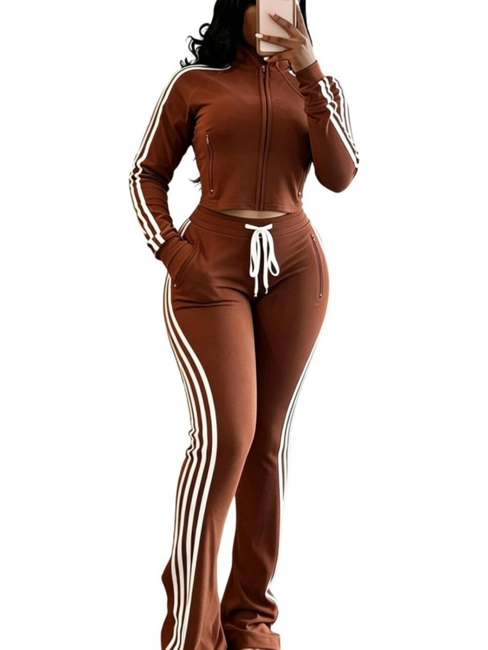 Stylish Women's 2-Piece Striped Tracksuit Set for Fall & Winter with Pockets